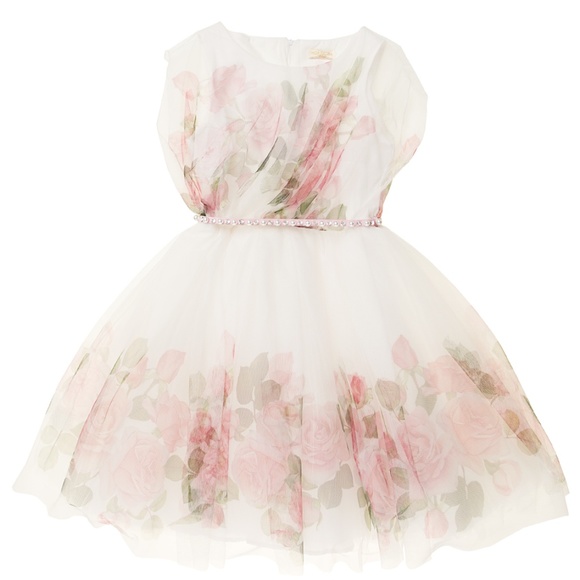 MONNALISA - Girl Tulle Roses Dress For Easter, Wedding, Birthday, Party